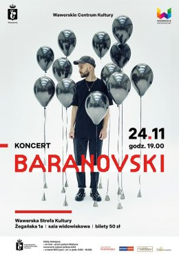 Warszawa Wydarzenie Koncert BARANOVSKI 24 listopada o godzinie 19:00 w Wawerskim Centrum Kultury