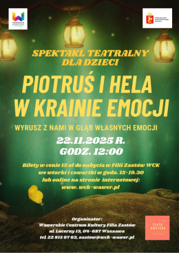 Warszawa Wydarzenie Inne wydarzenie Spektakl teatralny dla dzieci "Piotruś i Hela w krainie emocji" w Zastowie