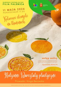 Warszawa Wydarzenie Inne wydarzenie Warsztaty rodzinne "Kolorowe stemple na tkaninach" w WCK Falenica