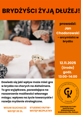 Raszyn (pow. pruszkowski) Wydarzenie Inne wydarzenie WYKŁAD RUTW: temat BRYDŻYŚCI ŻYJĄ DŁUŻEJ