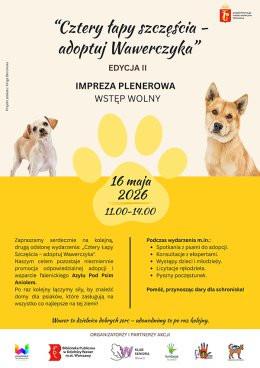 Warszawa Wydarzenie Inne wydarzenie Impreza plenerowa "Cztery łapy szczęścia - adoptuj Wawerczyka" w WCK Falenica